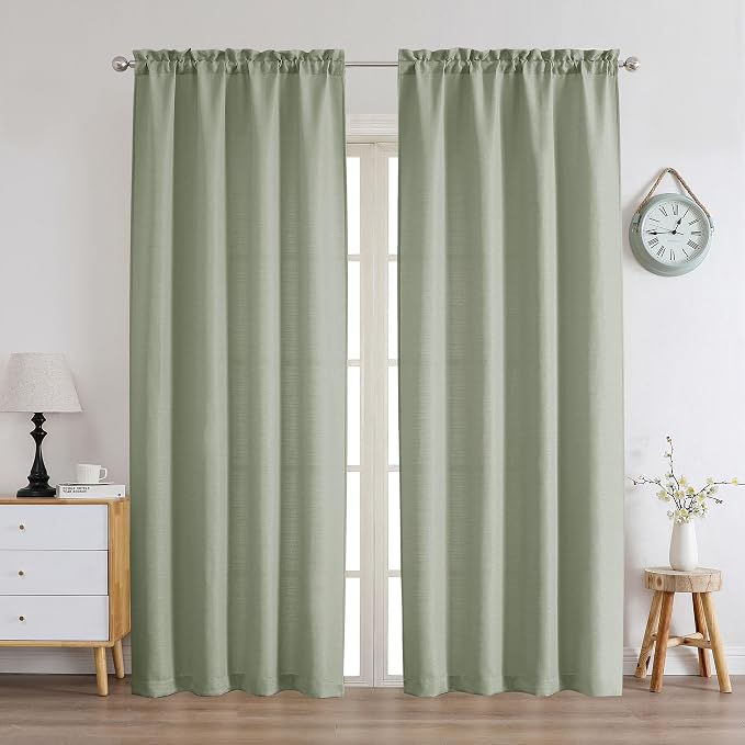 Chyhomenyc Light Green Curtains 78 Inch Length 2 Panels Set, Faux Linen by Chyhomenyc