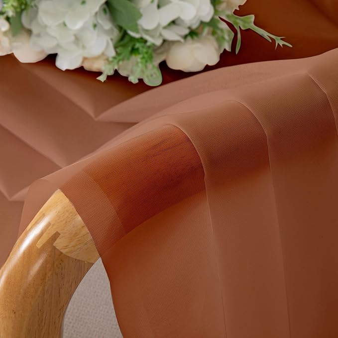 Chyhomenyc Burnt Orange Sheer Curtains 84 Inch Length 2 Panels, Light Filtering - Image 2
