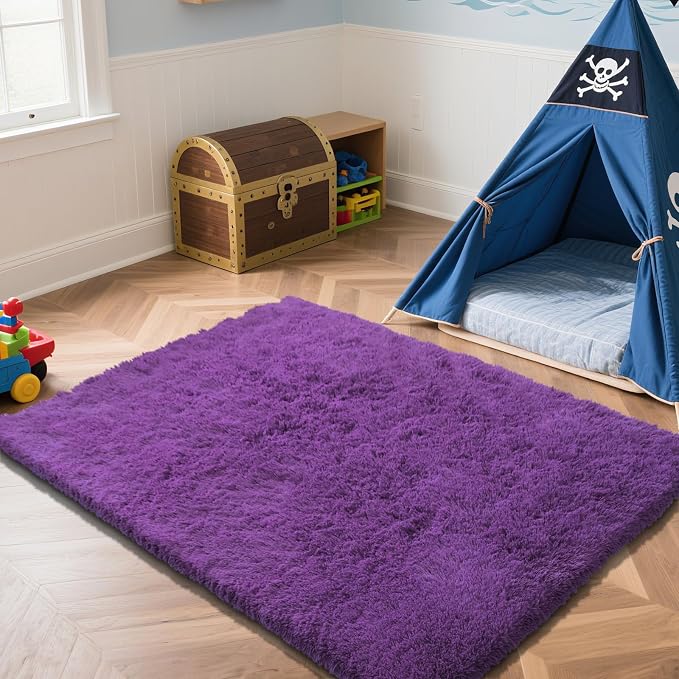 Purple Fluffy Rug Shaggy Area Rug, 6x9 Area Rugs - Image 2
