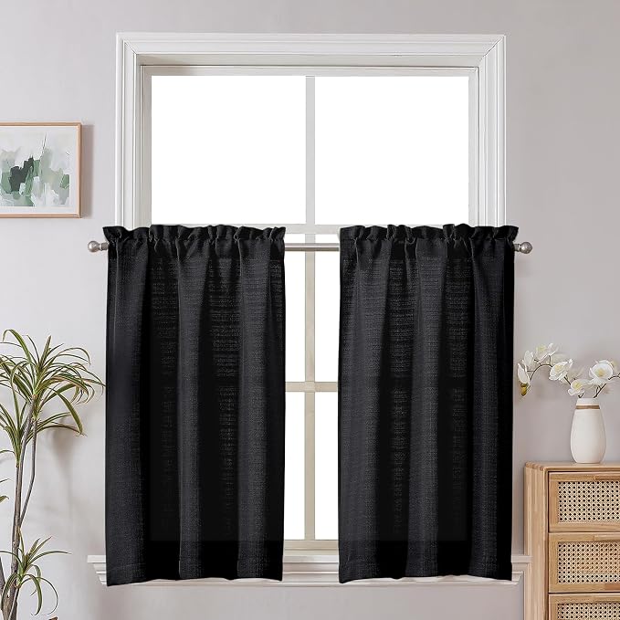 Chyhomenyc 2 Panels Small Cafe Curtains 24 Inch Length, Faux Linen Textured by Chyhomenyc
