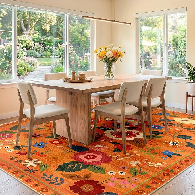 RELEANY Floral Nursery 8x10 Area Rugs Washable Print Boho Cute Carpet Non Slip - Image 8