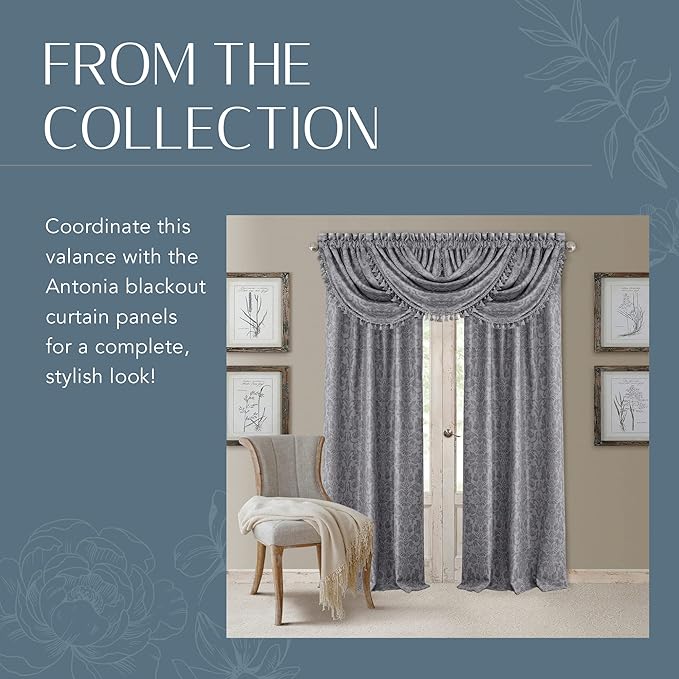 Elrene Home Fashions Antonia Floral Damask Waterfall Window Valance - Image 5