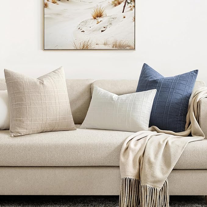 MIULEE Decorative Linen Check Throw Pillow Covers Neutral Farmhouse Vintage - Image 4