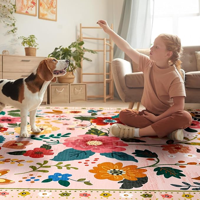 RELEANY Floral 2x6 Area Rug Machine Washable Soft Print Boho Carpet Non Slip - Image 6