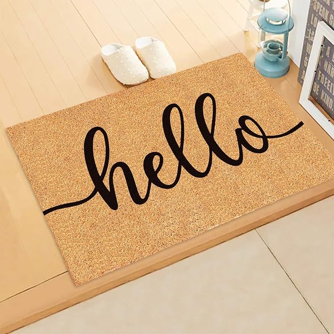 JarThenaAMCS Hello Door Mat Welcome Natural Coir Door Mat Farmhouse Floor Mat - Image 5