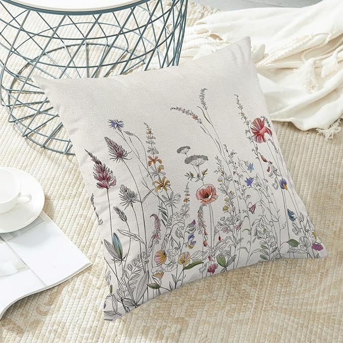 AEIOAE Spring Pillow Covers 18x18 Inch Set of 2, Colorful Seasonal Floral Plant - Image 4