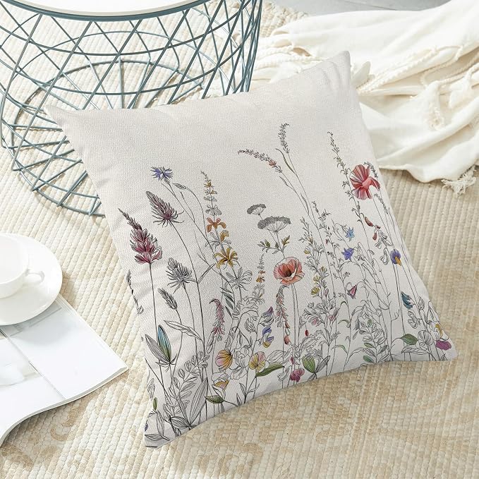 AEIOAE Spring Pillow Covers 20x20 Inch Set of 2, Colorful Seasonal Floral Plant - Image 4
