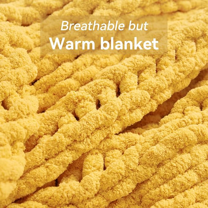 Chunky Knit Throw Blanket, Handmade Yellow Crochet Big Thick Blanket, Machine - Image 6