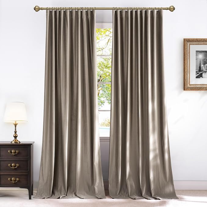 NICETOWN Taupe Velvet Curtains 120 Inch Length by NICETOWN