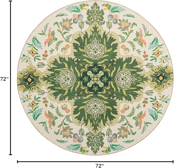 Phantoscope Washable Round Area Rug 6ft Non-Slip, Vintage Boho Rugs - Image 2