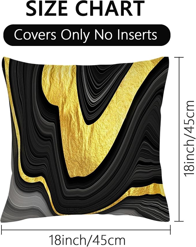 Black and Gold Marble Texture Throw Pillow Covers 18x18 Inch Set of 2, - Image 7