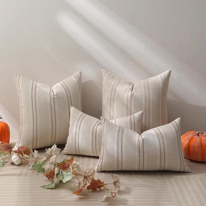 Hckot Fall Throw Pillow Covers 12x20 Set of 2 Striped Pillow Covers Textured - Image 5