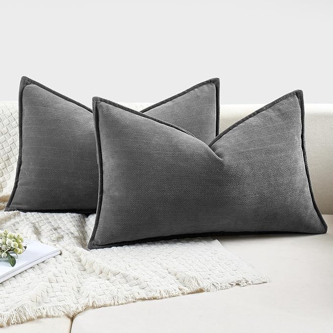 MIULEE Pack of 2 Dark Grey Decorative Lumbar Pillow Covers 12x20 Inch Soft - Image 5