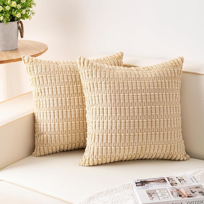 Pack of 2 Corduroy Decorative Throw Pillow Covers 26x26 InchSoft Striped Pillow by Unknown