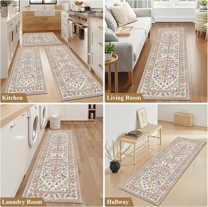 HEBE Boho Kitchen Rugs Sets of 3 Non Slip Washable Farmhouse Kitchen Rugs and - Image 7