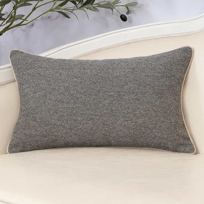 Yangest Neutral Floral Pillow Cover 12 x 20 Inches, Vintage Chenille Rectangle - Image 2