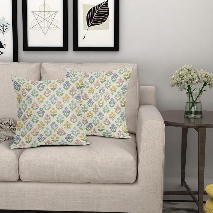 Spring Floral Easter Block Print Pillow Covers 24x24 Inch Set of 2 - Image 7