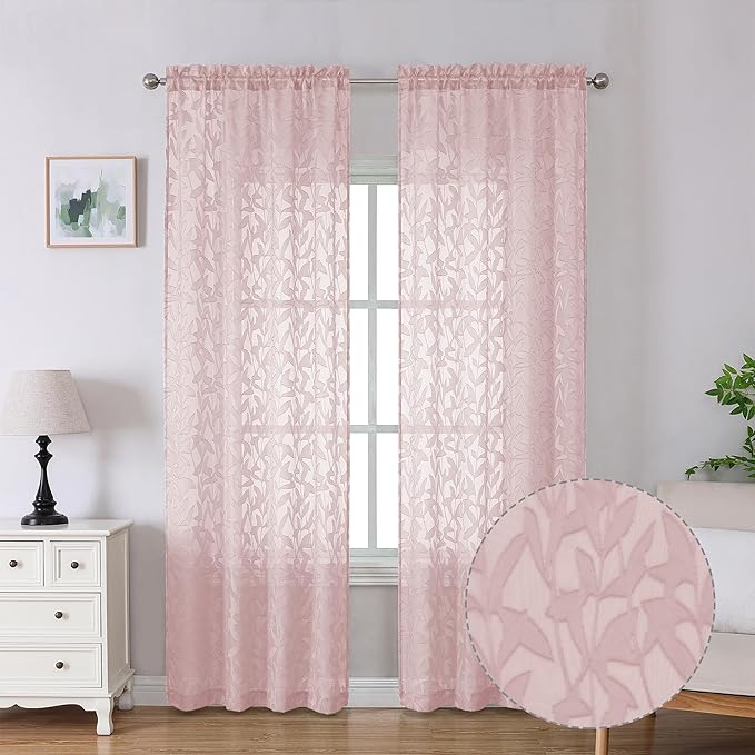 Lecloud Leia Blush Pink Sheer Curtains 90 Inches Long 2 Panels Set, Breathable by Lecloud