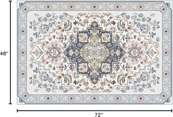 Phantoscope Washable Area Rug 4'x6' Non-Slip, Vintage Boho Rugs - Image 2
