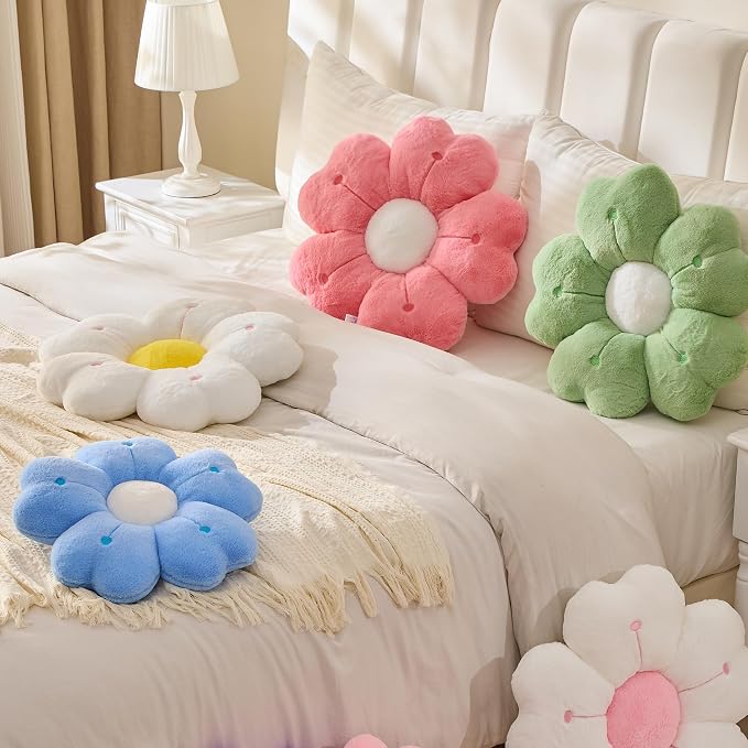 Flower Throw Pillow, Cute Daisy Cherry Blossom Flower Shaped Purple Throw - Image 4