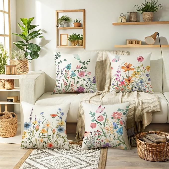 ONFAON Spring Pillow Covers 16x16 Inch Set of 4, Seasonal Floral Outdoor - Image 2