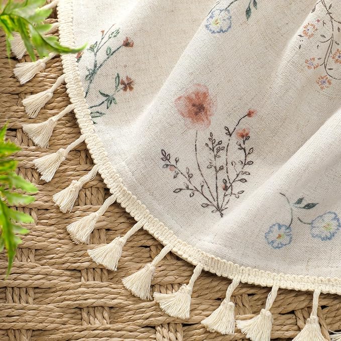 Boho Floral 100% Blackout Curtains 90 Inch Length 2 Panels Set, Linen Texture - Image 4