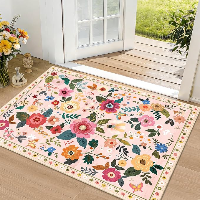 RELEANY Floral Nursery 2x3 Area Rugs Washable Print Boho Cute Carpet Non Slip - Image 2