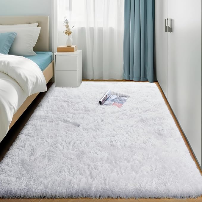 White Runner Area Rugs for Bedroom, Shag Fluffy Bedside Rug for Living Room - Image 8