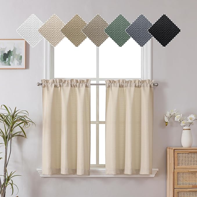Chyhomenyc Short Curtains 36 Inch Length, Faux Linen Textured Small Kitchen by Chyhomenyc