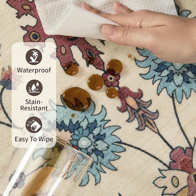 Rugxara 2x6 Floral Runner Rug, Washable Runners - Image 8