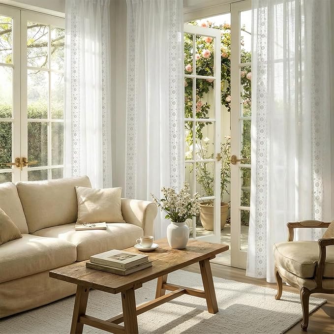jinchan Weslie Floral White Sheer Curtains - Image 2