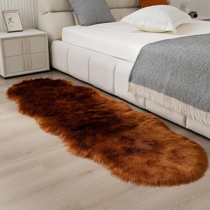 Faux Fur Rug Runner 2x6 ft Caramel by CKLZSAY