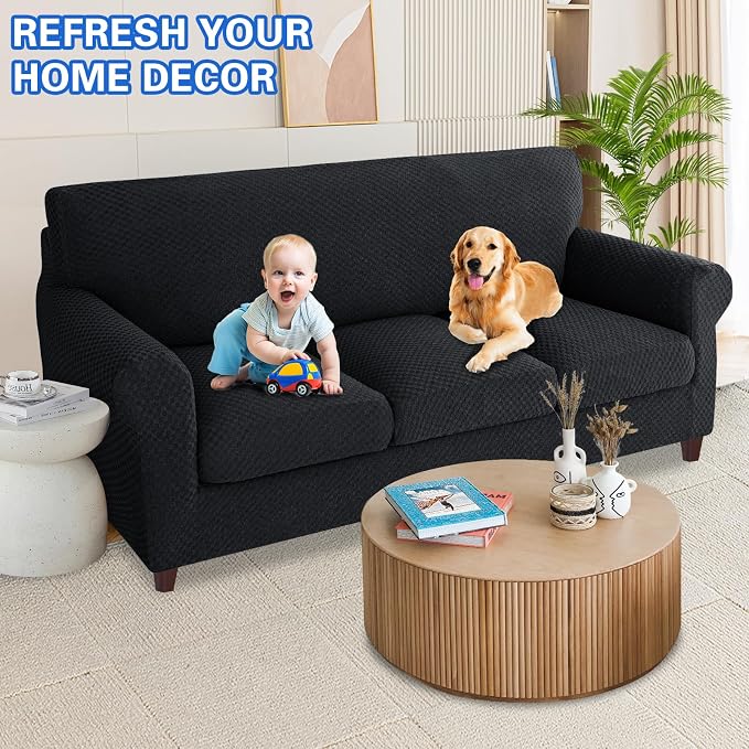 MAXIJIN 4 Piece Couch Covers for 3 Cushion Couch Super Stretch Non Slip Couch - Image 2