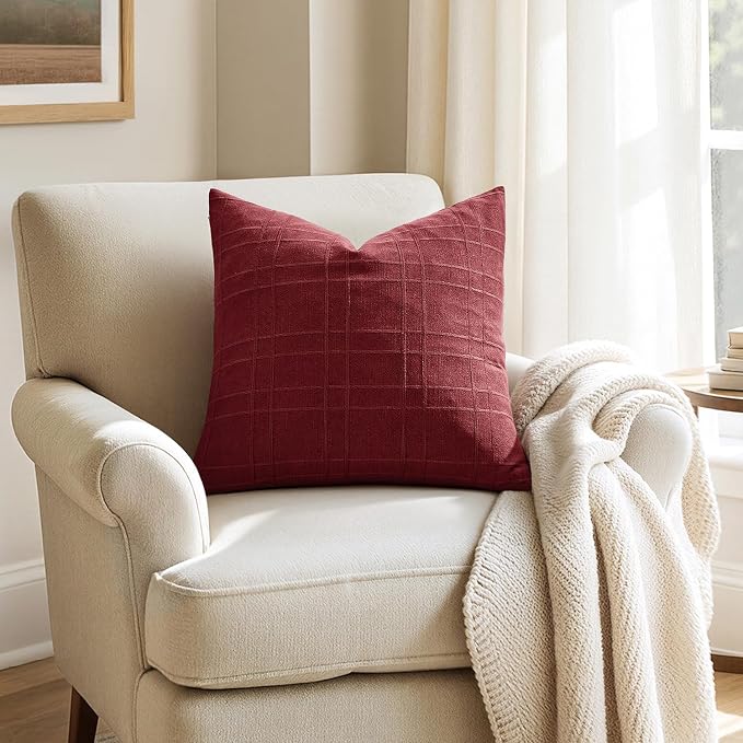 MIULEE Decorative Linen Check Euro Shams Throw Pillow Covers Neutral Farmhouse - Image 6