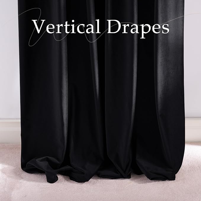 NICETOWN Black Blackout 90 inch Long Velvet Curtains - Image 6