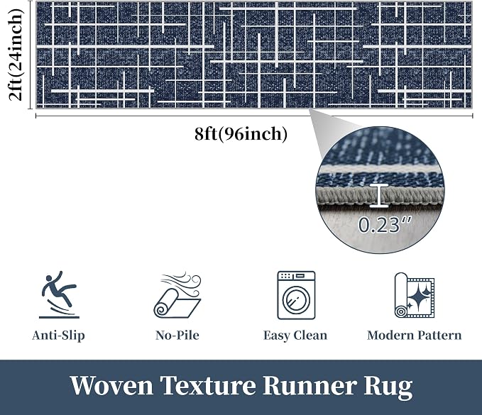 Non Slip Hallway Runner Rug 2x8, Modern Distressed Stripe, Washable Long Rug - Image 8