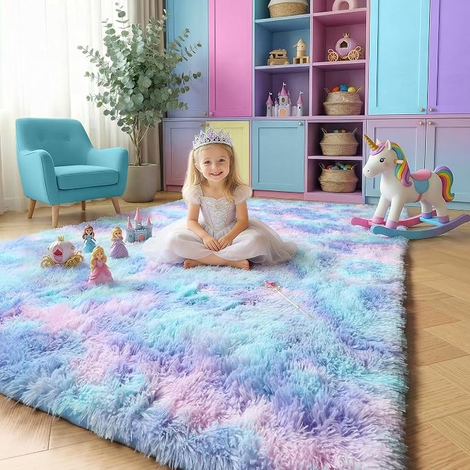 Amdrebio Purple Rainbow Mermaid Rugs 8x10 - Image 3