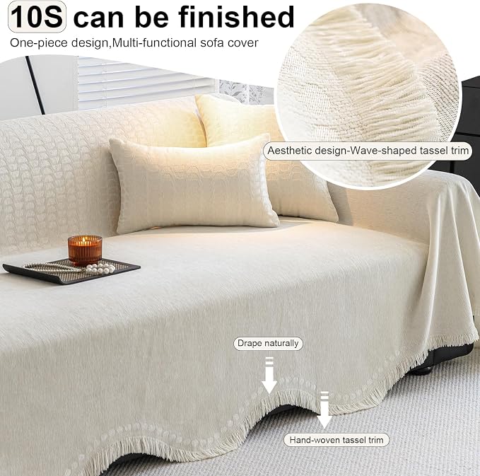 ROOMLIFE Boho White Couch Cover - Image 5