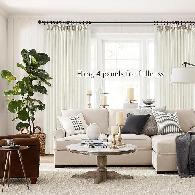 Topfinel 108 Inch Pinch Pleated Linen Curtains 1 Panels, Natural Semi Sheer - Image 6