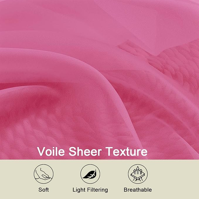 Hot Pink Sheer Curtains for Bedroom Living Room 54 Inch Length 2 Panels Set - Image 3