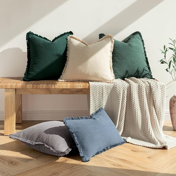 MIULEE Decorative Throw Pillow Covers Neutral Linen Fringe Throw Pillows Set of - Image 7
