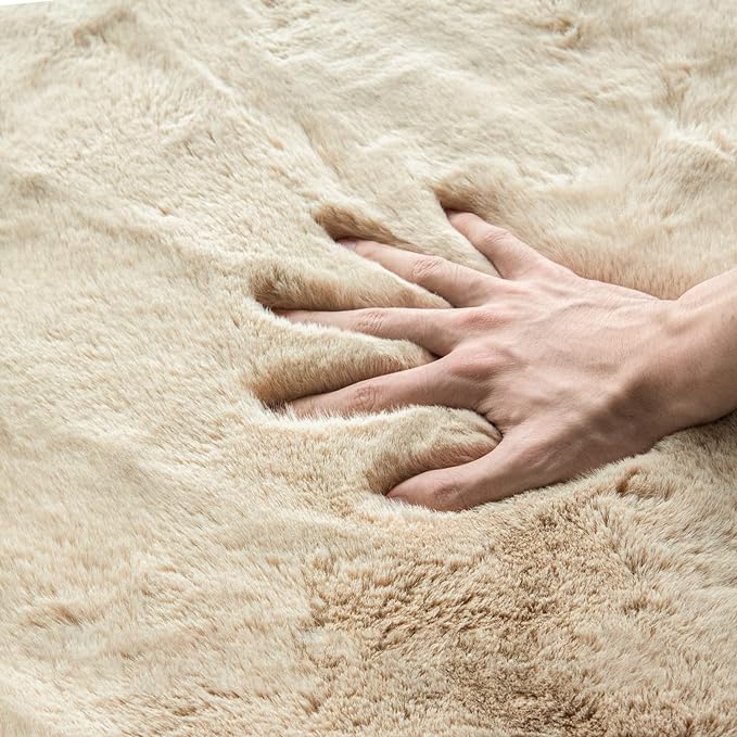 ORINOVA Beige Faux Sheepskin Rabbit Fur Shaggy Rugs - Image 4