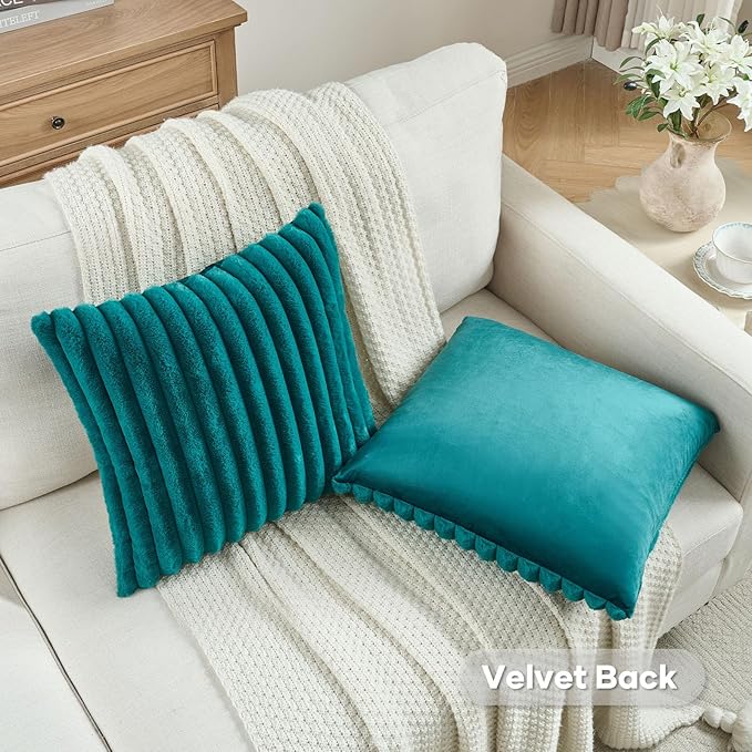 FUTEI Teal Green Decorative Throw Pillow Covers Set of 2, 24x24 Inch Soft - Image 4