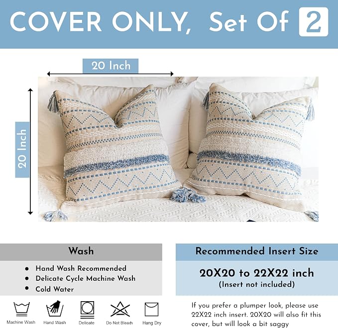 BlissBlush Decorative Throw Pillow Covers 20x20 Combo Set of 2 Square Coastal - Image 3