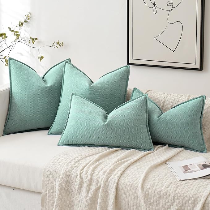 MIULEE Pack of 2 Aqua Green Decorative Pillow Covers 18x18 Inch Soft Chenille - Image 4
