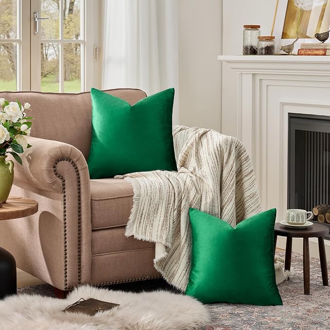 GIGIZAZA Decorative Couch Forest Green Pillow Covers, Square Sofa Velvet Pillow - Image 3