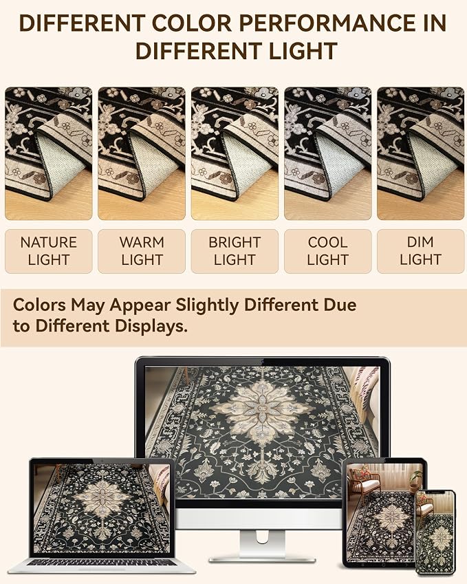 RELEANY Area Rugs 8'x10' Washable Non-Slip, Floral Vintage Distress Print - Image 7