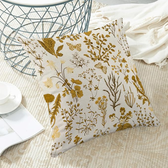 AEIOAE Summer Pillow Covers 20x20 Inch Set of 2, Mustard Yellow Wild Flower - Image 4