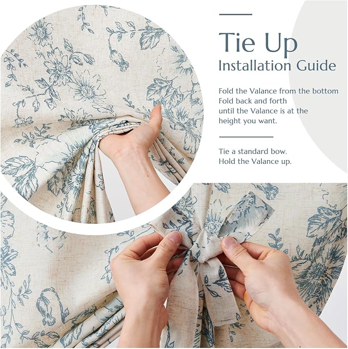 jinchan Tie Up Curtain Double Layer Linen Roman Shades Valance Curtain Floral - Image 6