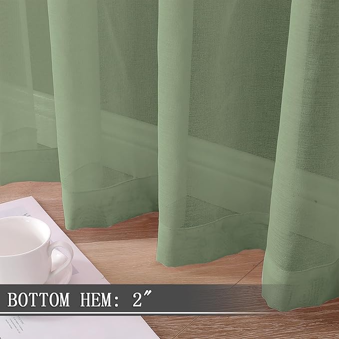 Tollpiz Short Sheer Curtain Linen Textured Bedroom Curtains Sheer Light - Image 4